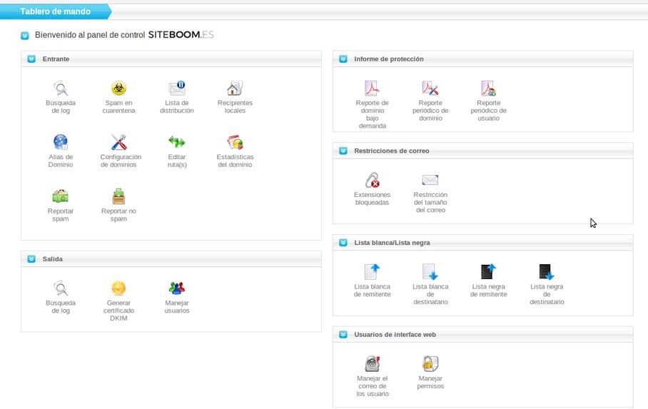 Panel Filtro Antispam SITEBOOM.ES